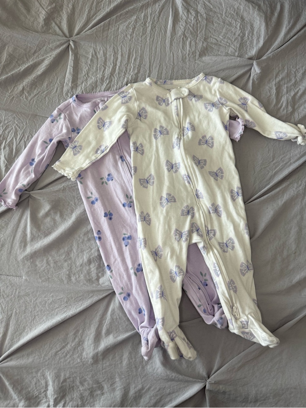 Baby Lavender and Cream Butterfly Footie Sleepers - 2 Pack